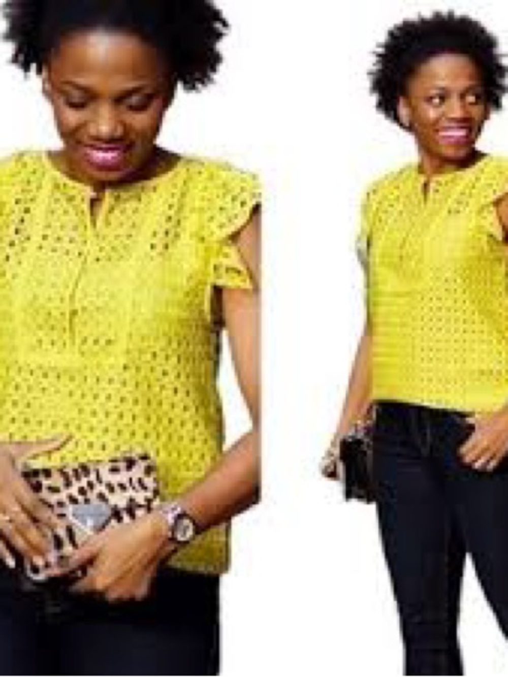 Banana Republic Yellow Eyelet Cap-Sleeve Women's Top. Small